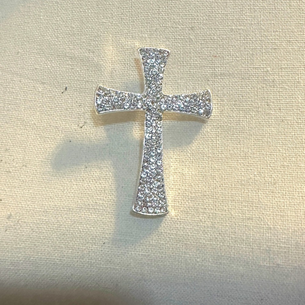 Sparkling Silver Cross Brooch